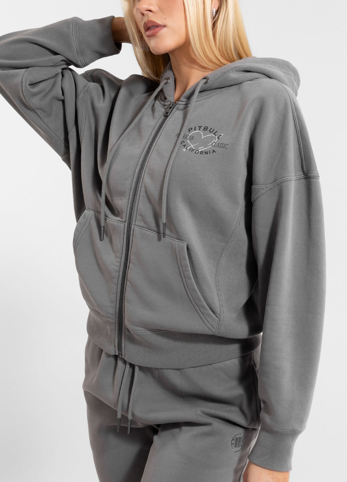 Women's zip-up hoodie Washed MANZANITA HEART - Gray