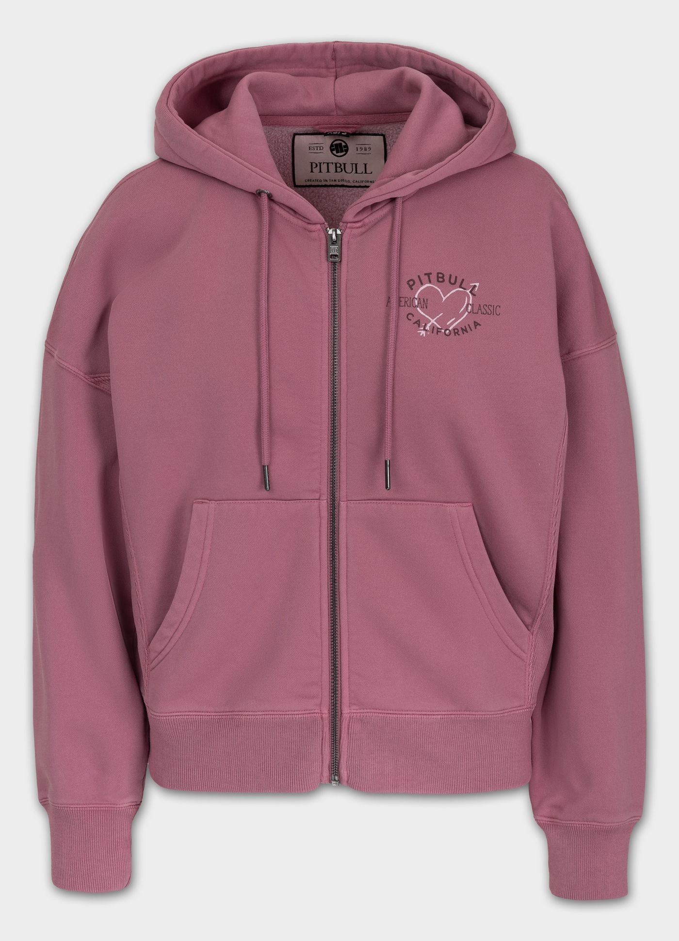 Women's zip-up hoodie Washed MANZANITA HEART - Pink