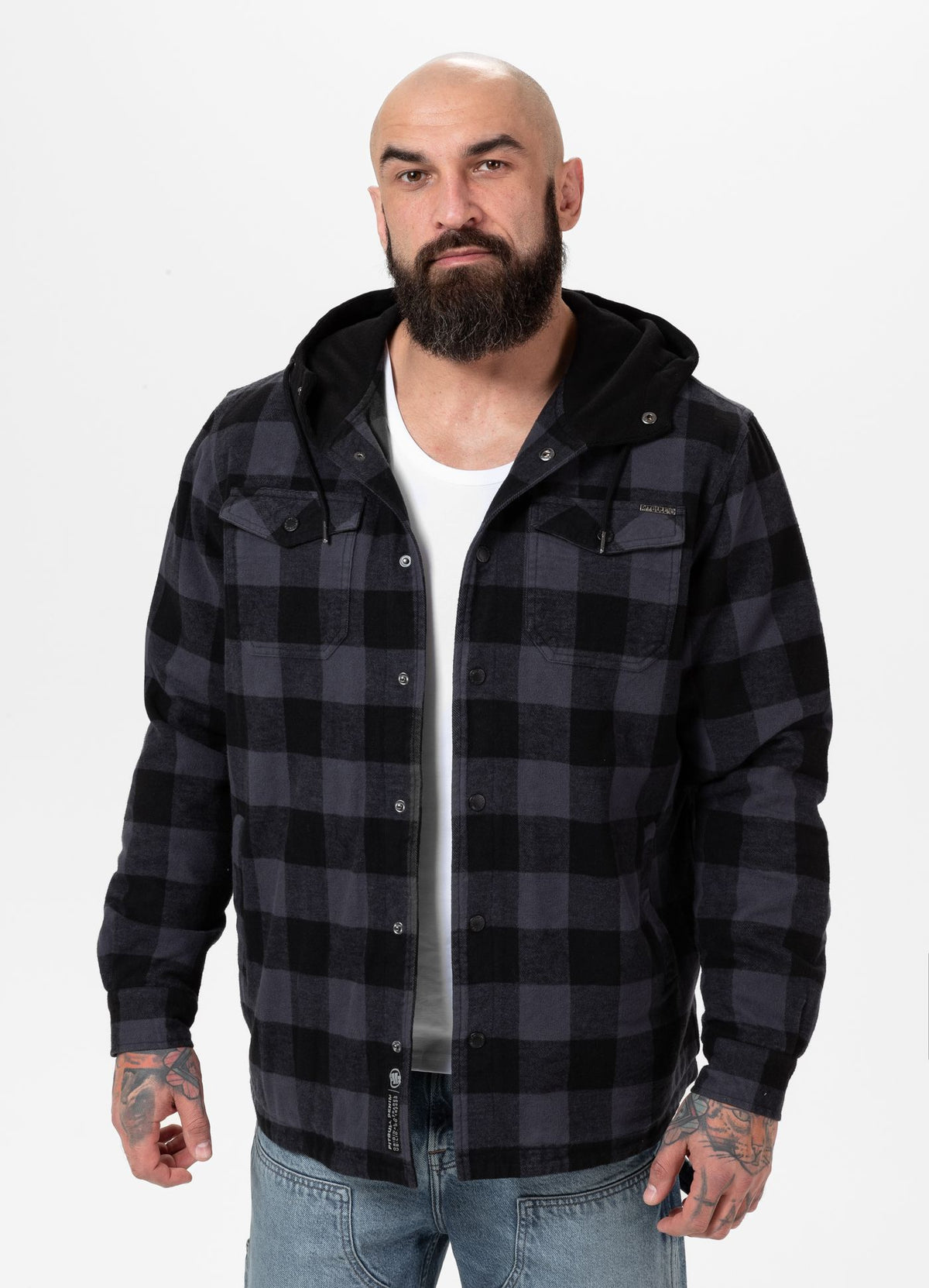 PIONEER Grau/Schwarzes Kapuzen-Overshirt